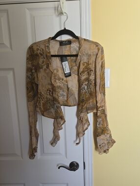 🌈HKR COLLECTIONS Semi-Transparent Ligthweight Earthy-Brown Tie-Front Blouse